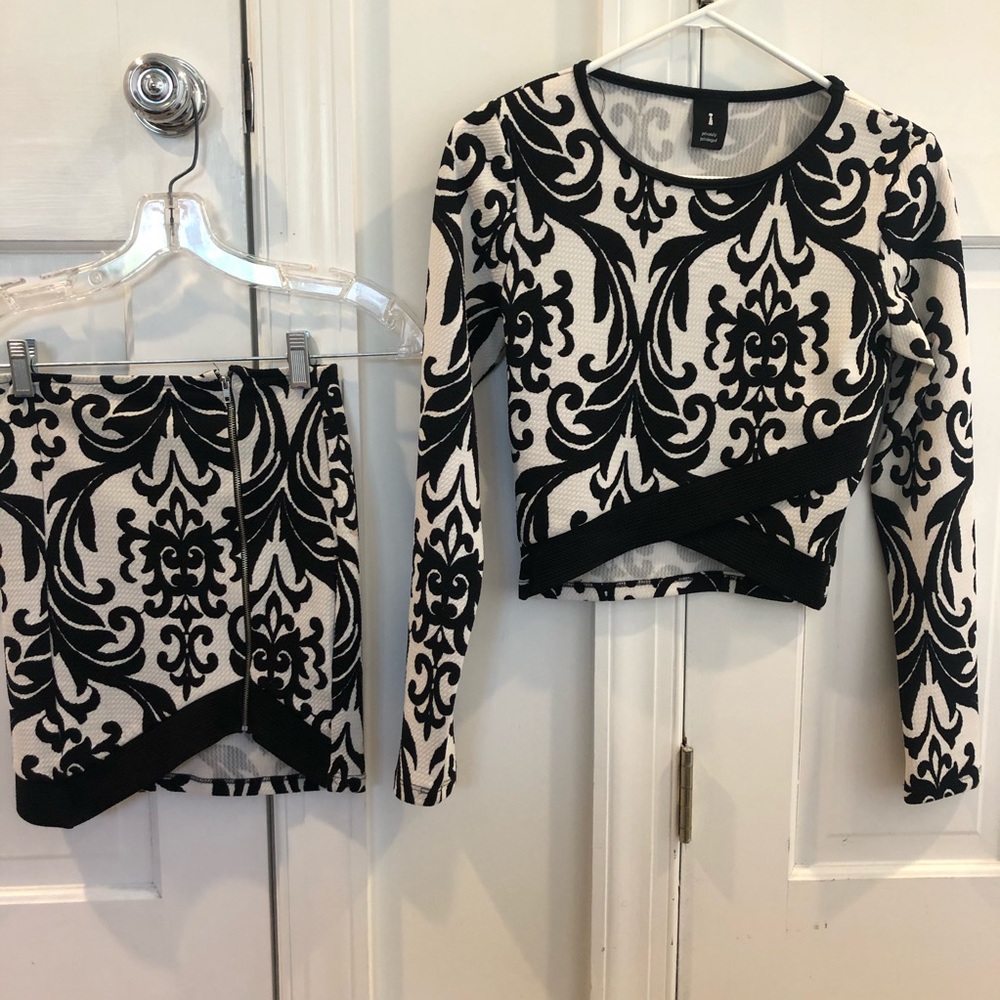 Black and White Printed Top and Skirt set